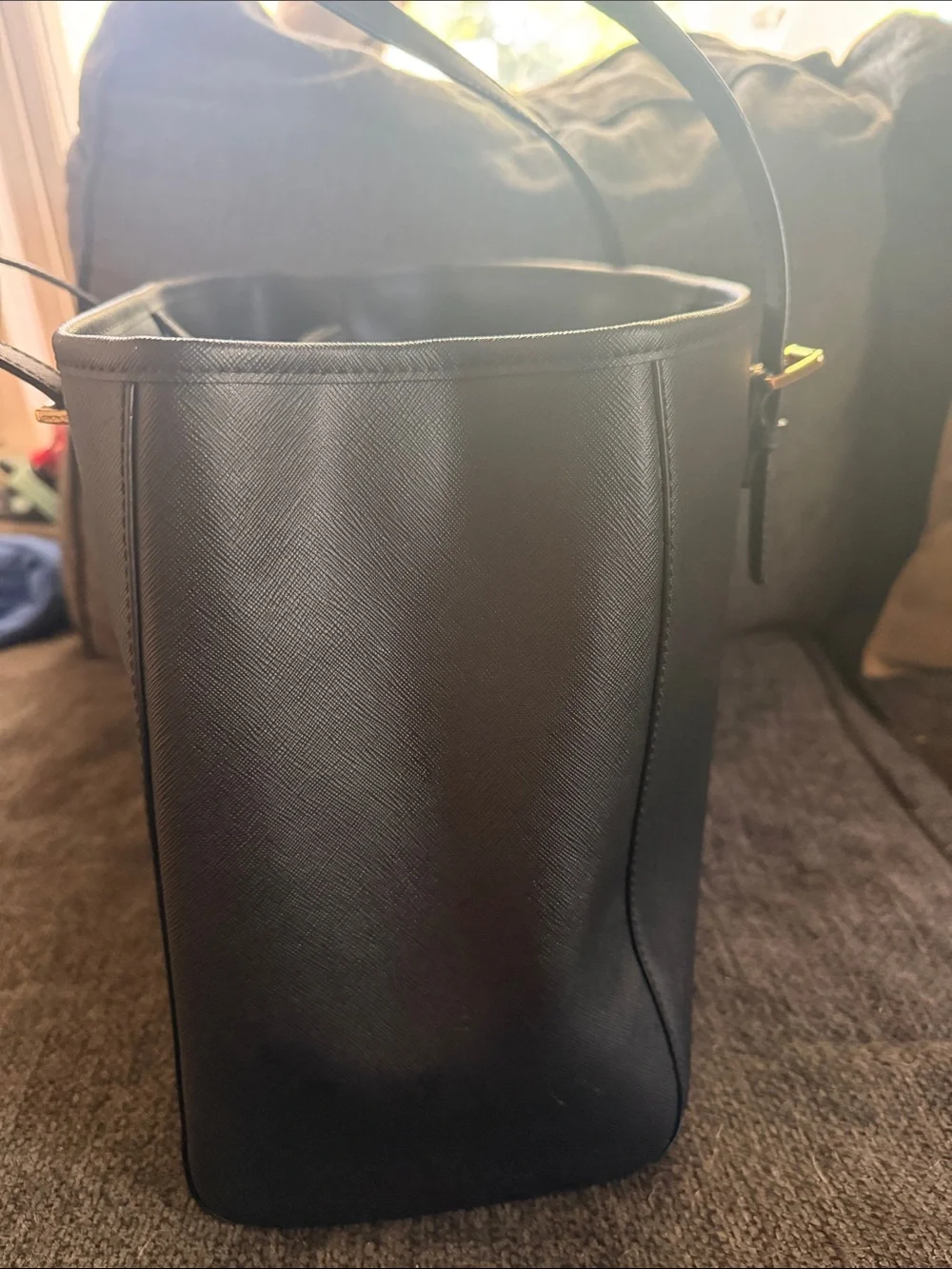 Michael Kors Black Saffiano Leather Laptop Tote with Gold Hardware